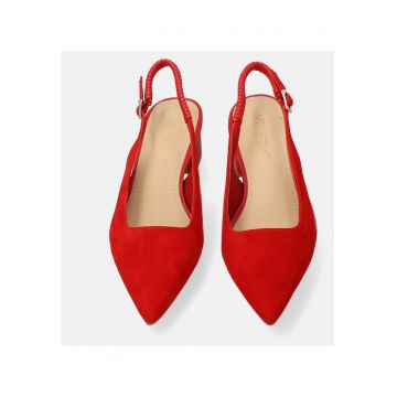 Pantofi sling-back din piele intoarsa cu varf ascutit si toc masiv