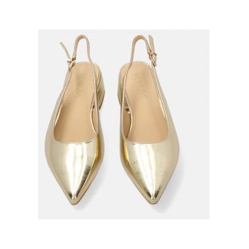 Pantofi sling-back din piele naturala cu aspect metalic