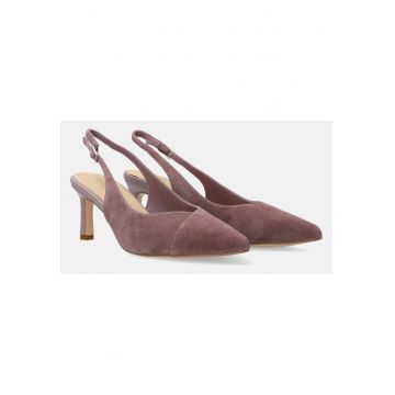 Pantofi slingback cu piele intoarsa si varf ascutit