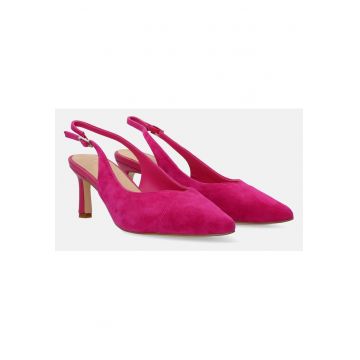 Pantofi slingback cu toc din piele intoarsa