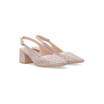 Pantofi slingback cu toc masiv si perforatii