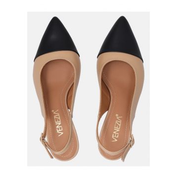Pantofi slingback cu varf ascutit din piele naturala