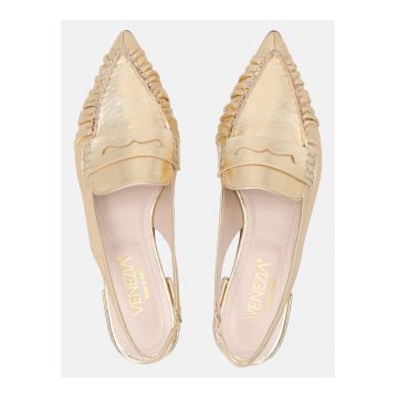 Pantofi slingback din piele cu aspect metalizat