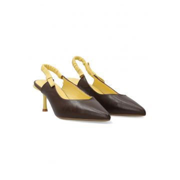 Pantofi slingback din piele cu funde decorative