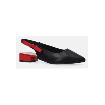 Pantofi slingback din piele cu toc contrastant