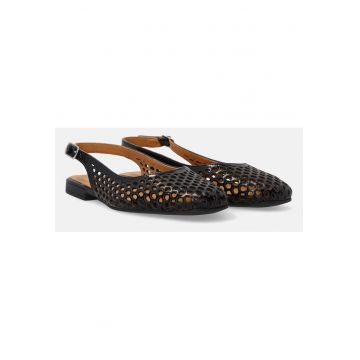 Pantofi slingback din piele lacuita cu perforatii