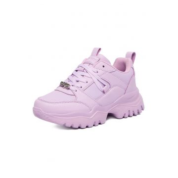 Pantofi sport copii -  violet - piele ecologica - cu talpa groasa - ornament detasabil