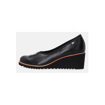 Pantofi wedge din piele cu detaliu metalic -