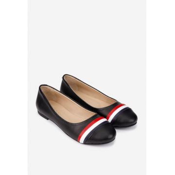 Balerini dama din piele naturala neagra cu detalii colorate
