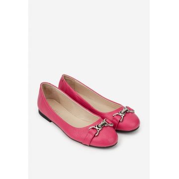 Balerini dama fuchsia din piele texturata cu ornament