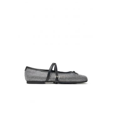 Balerini dama -  piele ecologica - argintiu/negru -