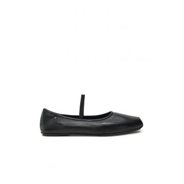 Balerini dama -  piele naturala - cu bareta - negru