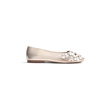 Balerini de piele cu design floral Townsend - Auriu platinat