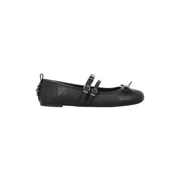 Balerini Mary-Jane de piele - Negru