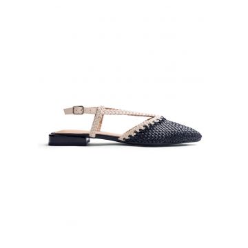 Balerini slingabck din piele cu aspect impletit Kitodi - Negru