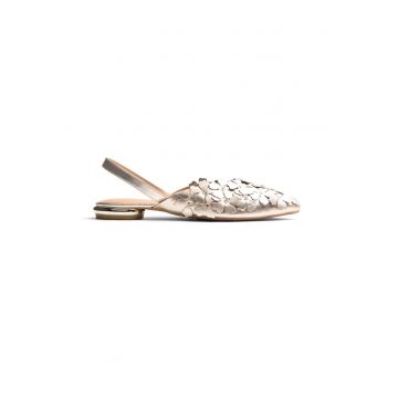 Balerini slingback de piele cu design floral Kinna - Auriu platinat