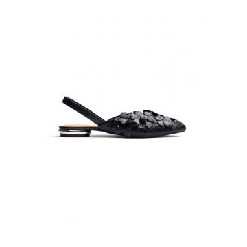 Balerini slingback de piele cu design floral Kinna - Negru