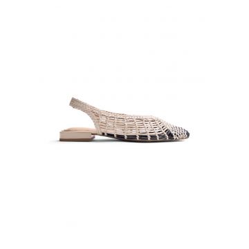 Balerini slingback de piele cu design impletit - Alb murdar