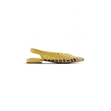 Balerini slingback de piele cu design impletit - Galben