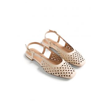 Balerini slingback de piele cu perforatii Kyaka - Alb fildes