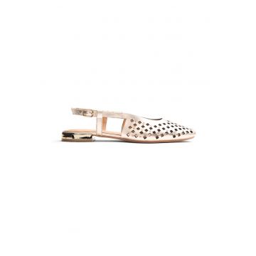 Balerini slingback de piele cu perforatii Kyaka - Auriu platinat