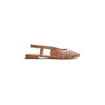 Balerini slingback de piele cu perforatii Kyaka - Maro camel