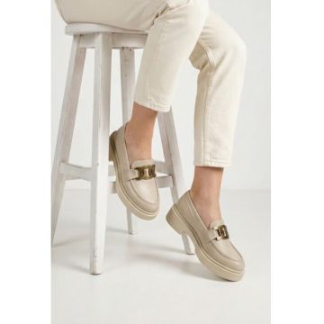 Mocasini dama bej cu ornament - Bej