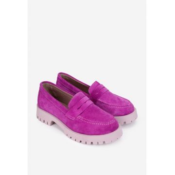 Mocasini dama fuchsia din piele intoarsa