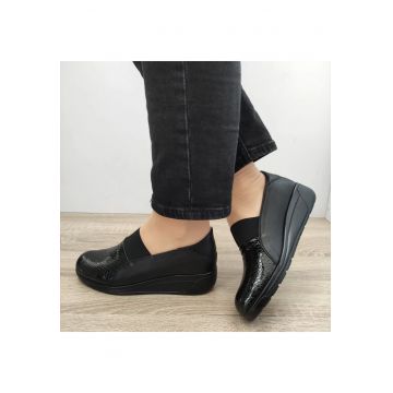 Pantofi Casual Dama  155-1 Negri + Croco - Negru - Negru
