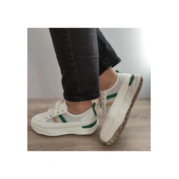 Pantofi Casual Dama  18002-8 Albi Cu Verde - Alb - Alb