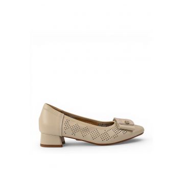 Pantofi casual - dama -  3297-23 crem - piele naturala - cu toc - Crem