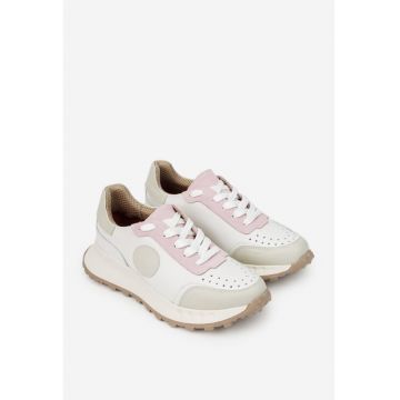 Pantofi dama albi cu accente colorate - Alb