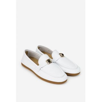 Pantofi dama albi cu ornament - Alb
