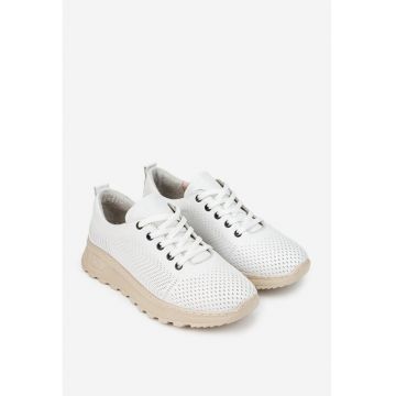 Pantofi dama albi din piele cu aspect perforat