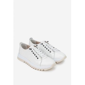 Pantofi dama albi din piele cu siret elastic