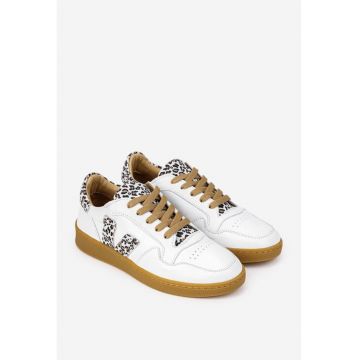Pantofi dama  albi din piele naturala cu detalii animal print