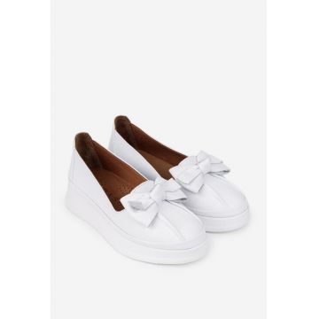 Pantofi dama albi din piele naturala cu funda
