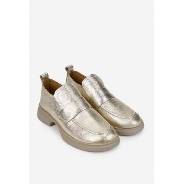 Pantofi dama aurii din piele cu model