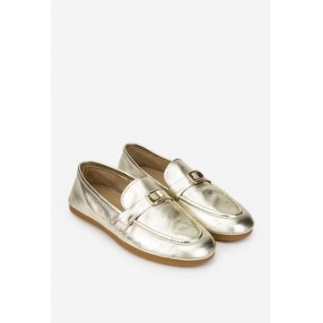 Pantofi dama aurii din piele naturala cu ornament