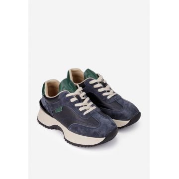 Pantofi dama  bleumarin cu verde din piele