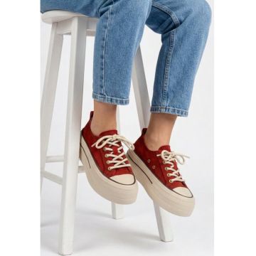 Pantofi dama  bordo din piele nabuc