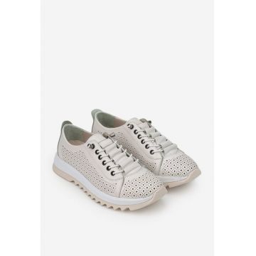 Pantofi dama crem din piele naturala perforata