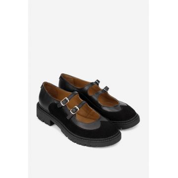 Pantofi dama cu design modern din piele neagră - Negru
