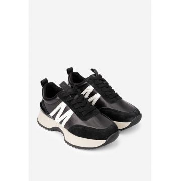 Pantofi dama  din piele alba cu accente negre - Negru
