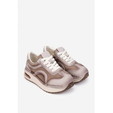 Pantofi dama  din piele bej cu taupe