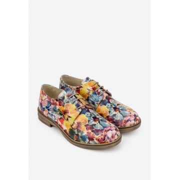 Pantofi dama din piele cu imprimeu floral - Multicolor