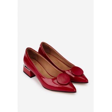 Pantofi dama  din piele lacuita rosie cu ornament
