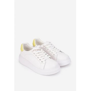 Pantofi dama  din piele naturala alba cu galben