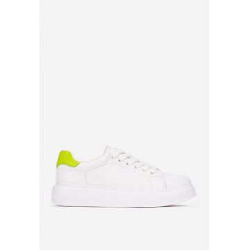 Pantofi dama  din piele naturala alba cu verde