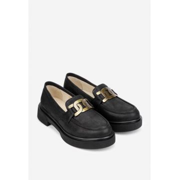 Pantofi dama din piele naturala cu ornament - Negru